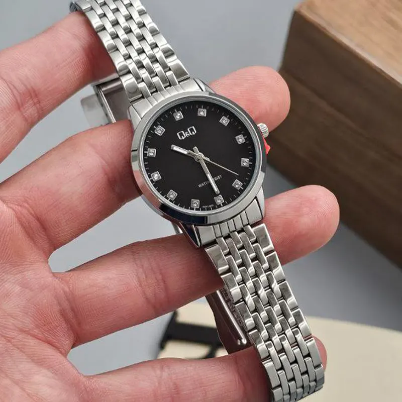 Q&Q Japan Quartz Black Dial Silver-tone Ladies Watch- QZ81J202Y